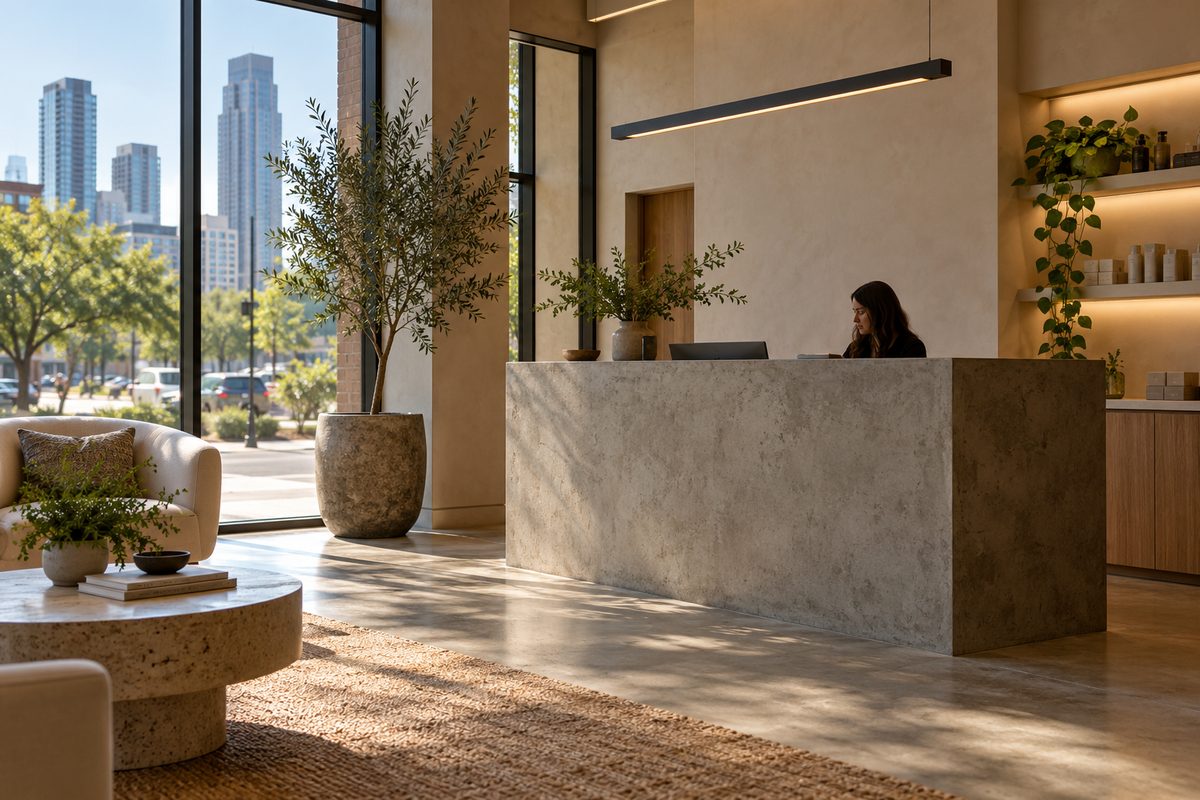 Consultation intake and reception area at Zenita Skin in downtown Austin