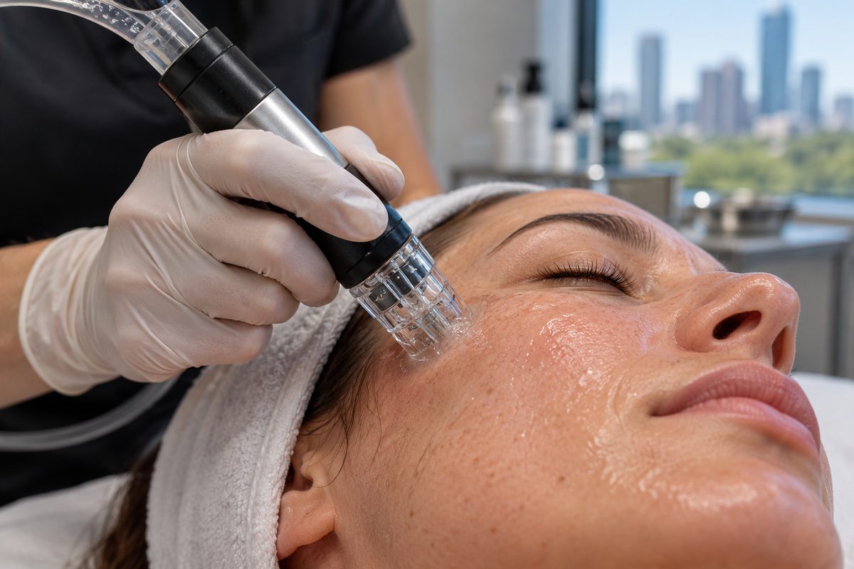 Hydrafacial vortex infusion handpiece cleansing and infusing dermal layers